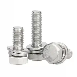 M4 M5 M6 Sems Screws Zinc Plated Galvanized Three Part Combination Screw With Plain And Spring Lock Washer SS Hexagon Bolts