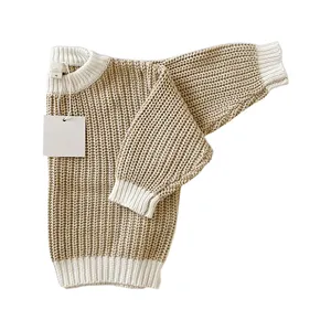 New Fabric bamboo Cotton Kids Color block Knitting Pullover Oversized Knit Baby Sweater Wear