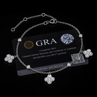 Gelang Semanggi Berdaun Empat Keberuntungan Perak S925 VVS1 Moissanite Micro Pave Clover Charms Rantai Dapat Disesuaikan Perhiasan Pergelangan Tangan Mewah Hadiah