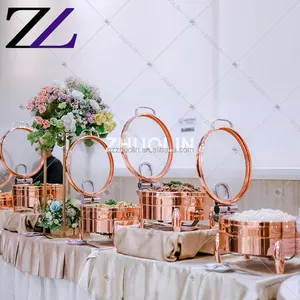 Bel hôtel miroir polissage couvercle en verre or rose cuivre-chauffe-plats service traiteur arabe chauffe-plats pour la restauration