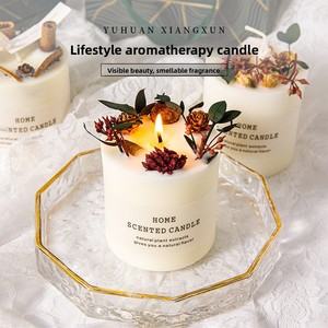 Bougie parfumée artisanale à l'art floral |   Cire de soja 45H avec de vraies fleurs séchées |   Décoration d'intérieur botanique pour mariage et spa |   Boîte cadeau - Product Image 1
