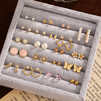 Perhiasan Telinga Wanita Grosir Fashion Kristal Mutiara Bunga Kupu-kupu Kunci Bunga 20 Pasang Set Anting