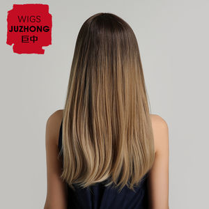 Haircube 22 "<span class=keywords><strong>parrucche</strong></span> sintetiche da <span class=keywords><strong>donna</strong></span> con frangetta marrone Ombre lunghi capelli lisci simulazione realistica parrucca del cuoio capelluto titolo naturale - Product Image 4