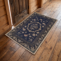 Tapis de sol en tapisserie florale orientale, tapis vintage bleu en jacquard tissé, tapis d'intérieur antidérapant en TPR de 6 mm, sur mesure, OEM, vente en gros