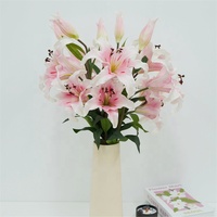 Neuankömmling Hochwertige 3 Köpfe Lilien Real Touch Lily Flower Künstliche weiße rosa Lilie Blumen für Hochzeit Home Decoration