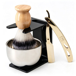 Set ZY 6 pz. Nero in Acrilico per Rasatura: Supporto per Rasoio, Ciotola in Acciaio 201, Spazzola in Corno di Faggio + Nylon, 20 Lame, Legno – Ideale per Salone, Barbiere, Toelettatura - Product Image 2