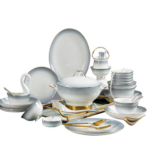 Service de table en céramique Jingdezhen, bols et assiettes en porcelaine fine, design moderne, baguettes jetables et coffret cadeau de déménagement - Product Image 5