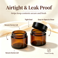 Pots cosmétiques en verre ambré avec couvercle noir, protection UV, récipients vides pour crème visage, pots de stockage hermétiques pour soins de la peau et onguents