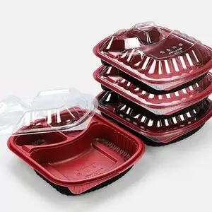 Plastic Disposable Fast Food Container Microwave Lunch Box Two Compartment Food Container