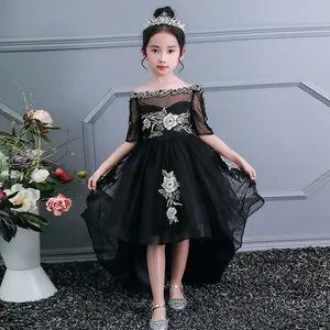 Новейшие стильные вечерние платья, детское платье на день рождения для девочек с длинным хвостом, 2099