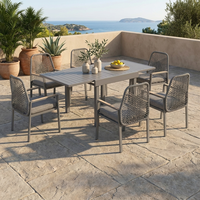 Ensemble de salle à manger d'extérieur moderne en alliage d'aluminium 7 pièces avec table extensible et 6 chaises en rotin, mobilier de jardin extensible pour villa et parc