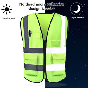 Mingtu 사용자 정의 텍스트 반사 조끼 복숭아 모양 메쉬 멀티 포켓 조끼 교통 반사 안전 의류 - Product Image 3