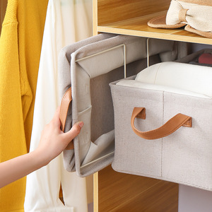 Clothing Organizer Foldable Rectangle Beige Extra Long Cotton Linen <b>Storage</b> Box For Home <b>Drawer</b> Use - Product Image 4