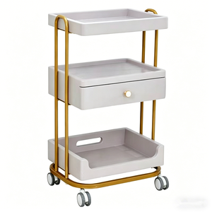 Carrito de Peluquería Metálico Dorado y Blanco para Extensiones de Cabello, Equipo de Salón de Belleza - Product Image 1