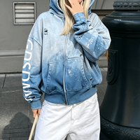 Ouna Clothing Manufacturer Custom Spot Washed Distressed Faded Vintage Loose Streetwear Style Zip up Hoodie Homme