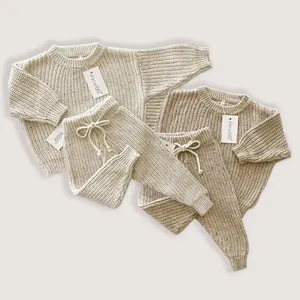 Boutique Winter Warm Long Sleeve Clothing Solid Soft Infant Baby Clothes Sets Ruffle Ribbed Cotton Lovely Outfits