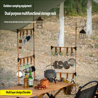 Support de rangement multifonctionnel en bois massif pour équipement de camping, pliable et portable, pour cuisine extérieure, casseroles, poêles, lanternes et ustensiles