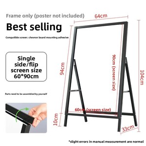 A-frame Áp phích di động đứng 60*90cm kim loại đóng mở hiển thị ngoài trời cho bảng hiệu - Product Image 2