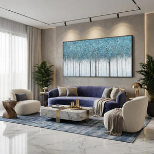 Neutral Blue Forest Abstract Contemporary Hand Painted Oil Painting on <b>Canvas</b> Hanging Decorative Texture Art Home Decor - Product Image 3