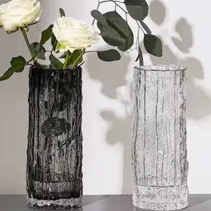 Schwarze transparente klare rechteckige hohe Blume hohe große Farbe moderne Glas kristall vasen für Hochzeit