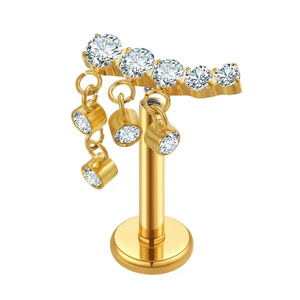 Piercing de lèvre en acier titane en forme de papillon 1,2x8mm avec améthyste sertie à griffes, bijou de mode - Product Image 3