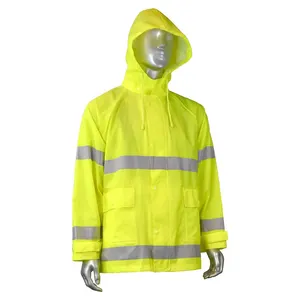 Hot Sale Polyester Outdoor Work Custom Men Security Hi Vis <strong>Yellow</strong> Reflective Safety High Visibility <strong>Waterproof</strong> Rain <strong>Jacket</strong> - Product Image 1