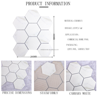 Mosaïque en céramique blanche Carrara hexagonale avec motif parquet pour mur de piscine, salle de bain et crédence de cuisine