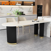 Table à manger en pierre frittée OEM d'usine, base en acier au carbone multi-cylindres noir et blanc, mobilier moderne de luxe antique