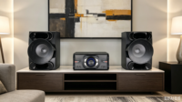 Système Hi-Fi portable 2.0 avec haut-parleurs en bois bleu, puissance de sortie élevée, idéal pour les soirées et le home cinéma – Meilleure vente