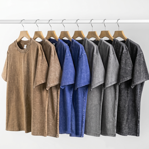 Camiseta Oversize Lisa al por Mayor para Hombre, Estilo Vintage con Lavado Ácido, Algodón Pesado, Hombro Caído, Camisa Lisa de Streetwear TKAN960 - Product Image 2