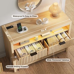 Amanecer acanalado 6 cajones tocador luces LED moderno minimalista Boho estación de carga pecho sala de estar dormitorio toma de corriente - Product Image 6