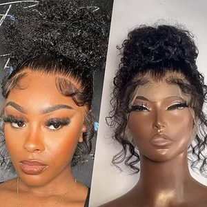 Perruque pour femmes en dentelle <span class=keywords><strong>afro</strong></span> bouclée crépue 360 Full HD, noire, pré-épilée, cheveux 4C, ligne de cheveux naturelle, sans colle, style frontal <span class=keywords><strong>afro</strong></span> droit - Product Image 5