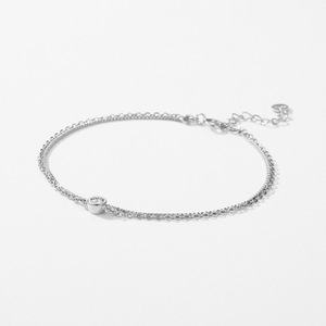 S925 Silver Minimalist Chain <b>Bracelet</b> With Round Diamond Bezel Setting Unisex Everyday Wear women's fashion - Product Image 4