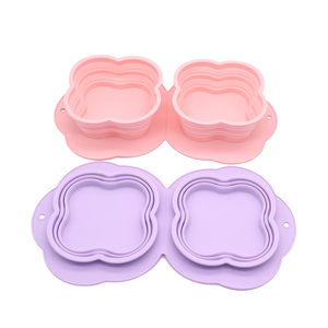 Flower Shape Collapsible Silicone Pet Bowls Double Set Pink Purple Non-Slip <b>Mat</b> Foldable Food Water Dish for Dogs <b>Cats</b> - Product Image 1