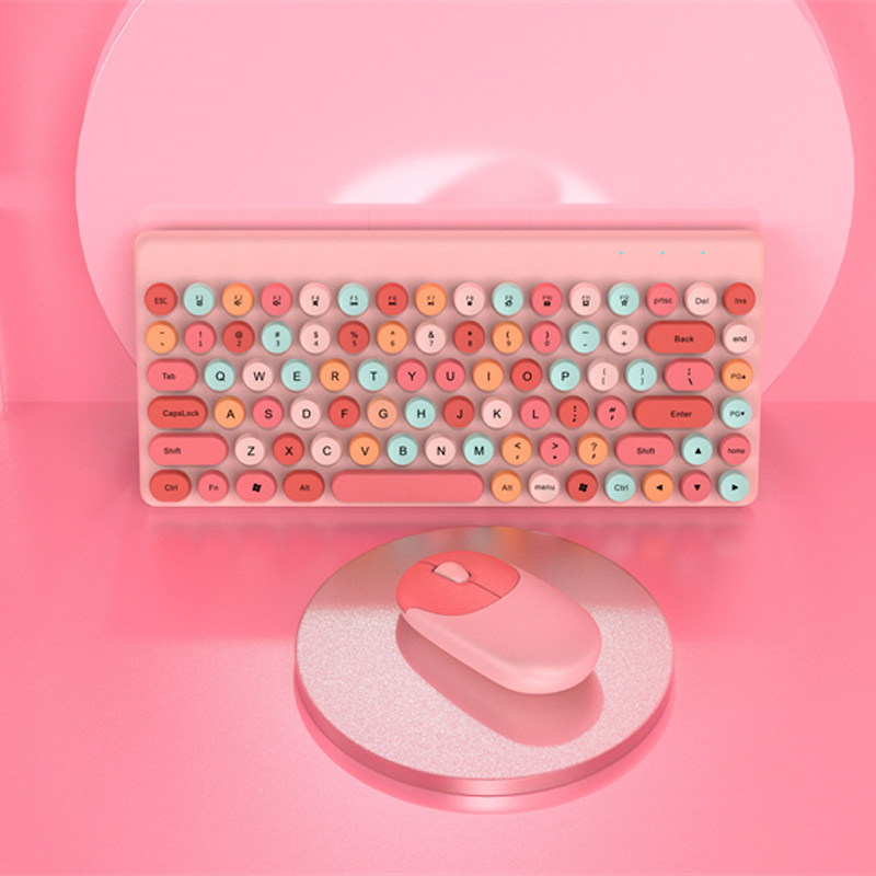 2021 цветная Милая круглая клавиатура и мышь Combo 2,4 ГГц мини беспроводная клавиатура и мышь набор для офиса для компьютера