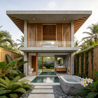 Plan de Casa de Dos Pisos y 3 Dormitorios Estilo Moderno del Sudeste Asiático, Renderizado en 3D, Soluciones de Materiales, Diseño de Proyecto Integral