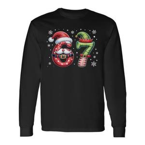Six Seven 67 Meme Santa Elf Christmas T-shirt a maniche lunghe per adulti, girocollo unisex, stampa digitale, riunioni di famiglia - Product Image 1