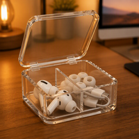Étui pour écouteurs en acrylique Calic avec couvercle rabattable, boîte de rangement transparente avec séparateur pour accessoires d'écouteurs, logo personnalisé, usine ODM