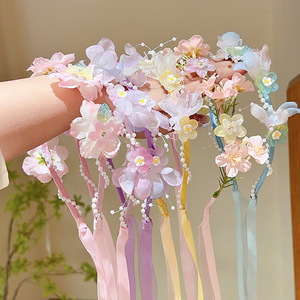 Serre-tête Princesse Super Féerique Style Ancien & Mori avec <span class=keywords><strong>Couronne</strong></span> de Fleurs et Long Ruban pour Filles - Product Image 1