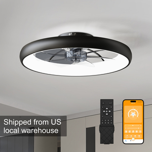 24.4" Large Size Black Ultra-Thin Ceiling <b>Fan</b> with Light 3-Color Temp Dimmable, <b>Remote</b> & APP Ideal for Large Rooms Living Areas - Product Image 1