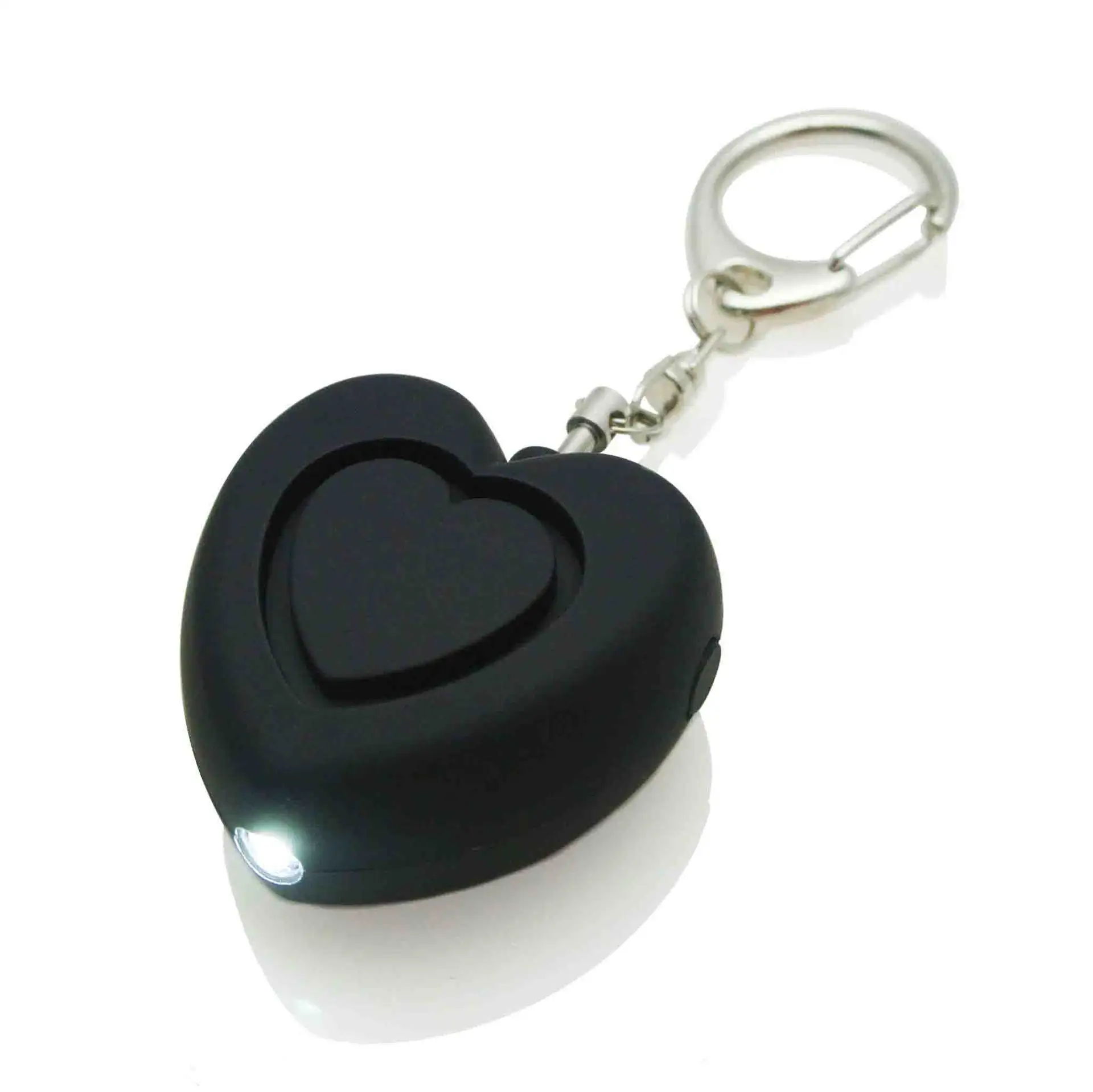 Chaveiro de alarme em forma de coração para segurança pessoal, alarme super alto com luz LED, mini alarme de segurança