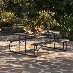 Table de pique-nique pliante de 6 pieds avec banc, plateau en plastique noir et pieds en métal, ensemble de table pliante d'extérieur - Product Image 6