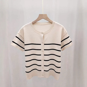 <span class=keywords><strong>Cardigan</strong></span> Estivo 2026 da <span class=keywords><strong>Donna</strong></span>, Nuovo Modello Casual in Viscosa/Poliestere Sottile Lavorato a Maglia, Girocollo a Righe <span class=keywords><strong>con</strong></span> <span class=keywords><strong>Cerniera</strong></span> Singola - Product Image 2