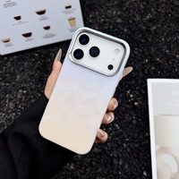 Farbenfrohe Farbverlauf-Aurora-Laser-Feder-Print Handyhülle mit galvanisiertem großem Kamera-Stoßfänger aus PC für iPhone 15 16 17 Pro Max