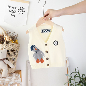<b>Boys</b> Girls Knitted Sweater <b>Vest</b> Cartoon V Neck Button Front Sleeveless Outerwear for Spring Autumn - Product Image 2