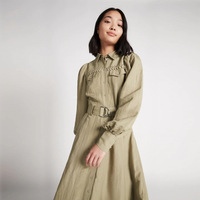 Personnalisé Automne Nouvelles Femmes Mode Élégant Lin Ballon À Manches Longues Vintage Ceinture Bouton Col Rabattu Robe Midi