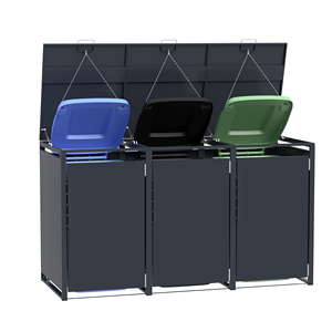 Contenitore per Cestino Metallico in Acciaio Zincato da Esterno, Casetta per <span class=keywords><strong>Bidoni</strong></span> Carrellati 3 Pezzi, Copertura per <span class=keywords><strong>Bidoni</strong></span> <span class=keywords><strong>della</strong></span> <span class=keywords><strong>Spazzatura</strong></span> da Giardino 240L Multibox con Top Aperto - Product Image 2