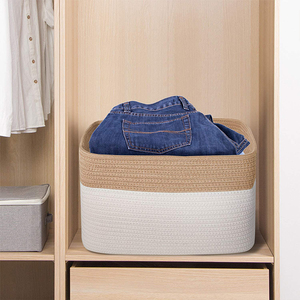 Hot Bán Bông Rope Organizer Lưu Trữ Giỏ Thùng Trang Trí Dệt Giỏ Với Xử Lý - Product Image 5