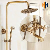 Ensemble de douche mural en laiton antique de style européen classique, mitigeur de douche en bronze