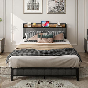 โครงเตียงนุ่มปรับได้ขนาดควีนไซส์/คิงไซส์ รุ่นโมเดิร์น พร้อมแท่นชาร์จไฟ หัวเตียงหุ้มเบาะ โครงไม้ สีเทา - Product Image 4